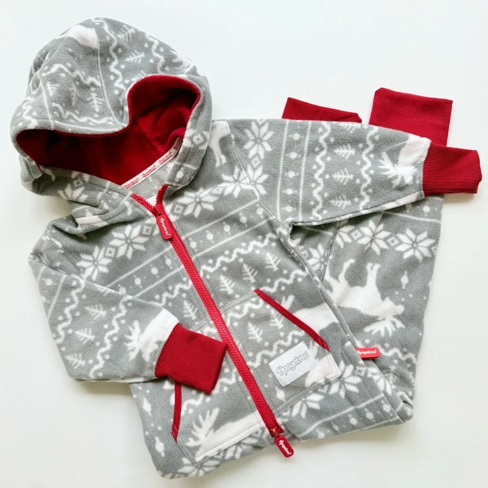 Tipsy elves, Christmas holiday, grey moose fleece jumpsuit/pajamas size XS EUC!